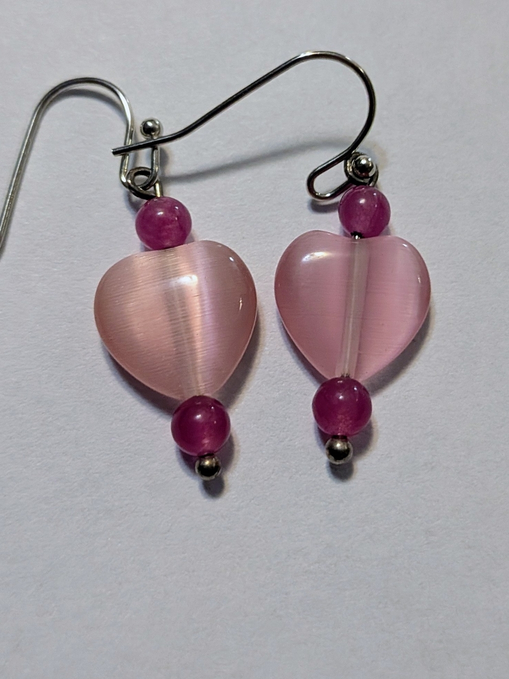 Pink Heart Drop Earrings Handmade Women’s Jewelry